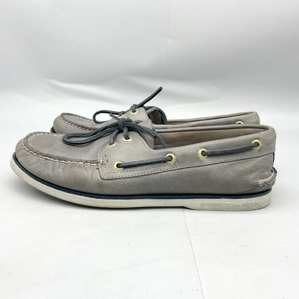 Sperry Gold Cup Authentic Original Boat Shoes Mens 10.5M Grey Leather Preppy